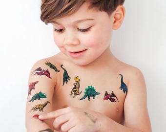 Dinosaur Party Temporary Tattoo Transfers. Big Set of Dinos Skeletons Body Stickers For Kids. Dinosaurs Birthday Party Favors, Gifts.