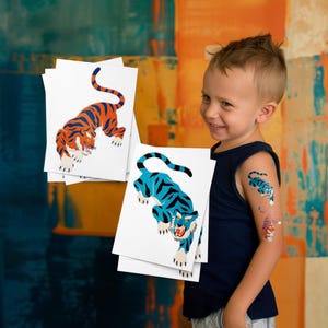 Tatuaggi temporanei vintage a forma di tigre giapponese: bomboniere per feste a tema safari nella giungla