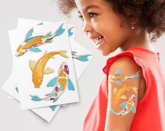 Koi Carp Temporary Tattoo Transfers. Japan Asian Style Kids Friendly Body Stickers of Gosanke Carps. Goldfish Carp. Party Favors, Gift.