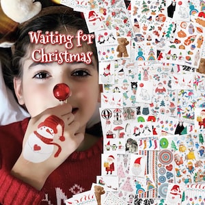 Christmas Temporary Tattoos Big Party Bundle. Stocking Stuffers for Kids. Skin Safe Tattoo Stickers. Holiday Season Gifts.