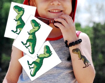 Dinosaur Party Temporary Tattoo Transfers. Set of 3 T-Rex Body Stickers For Kids. Dino Themed Birthday Party Favors.