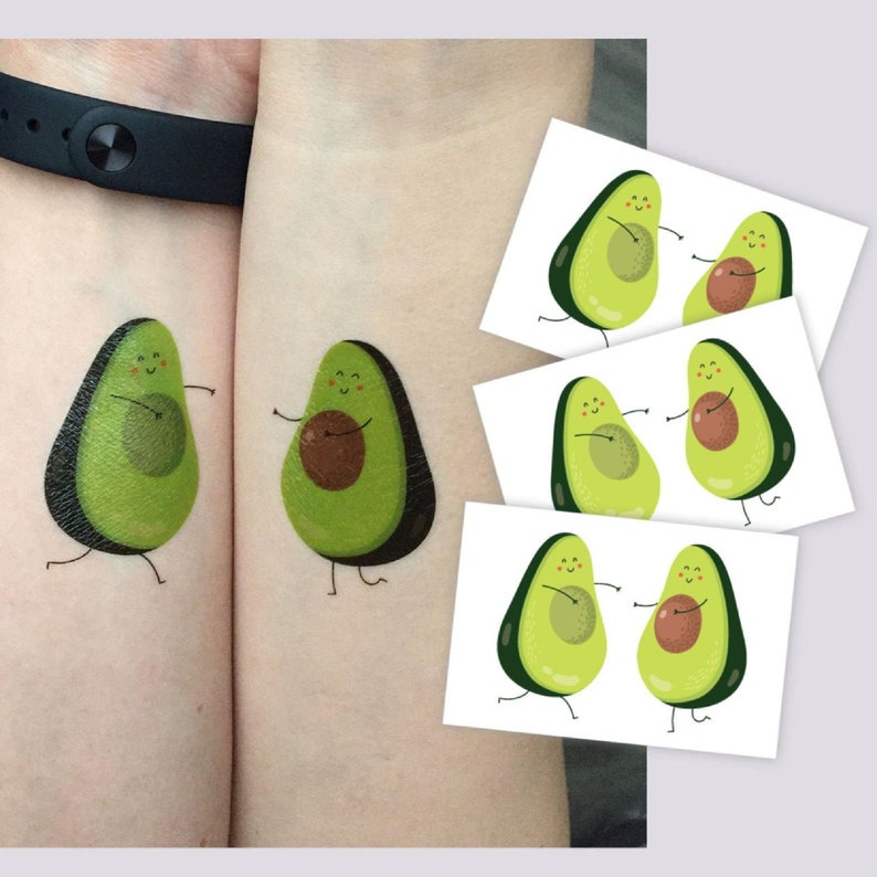 You Are My Other Half Of Avocado Temporary Tattoo Transfers. Set of 3 Pairs. Guac My World Kawaii Wedding Romantic Body Stickers, Funny Gift