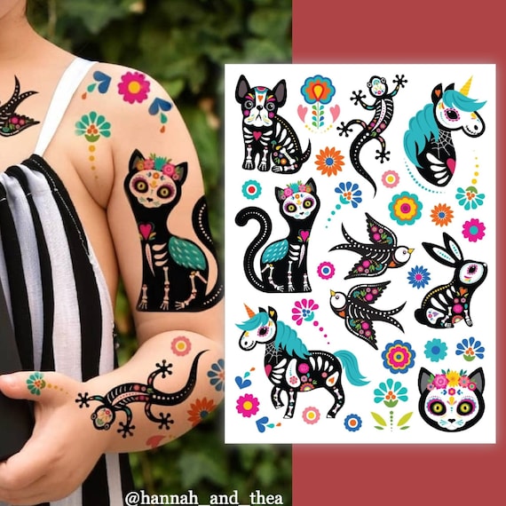 Black Cat Temporary Tattoo Transfers. Set of 3 Body Stickers