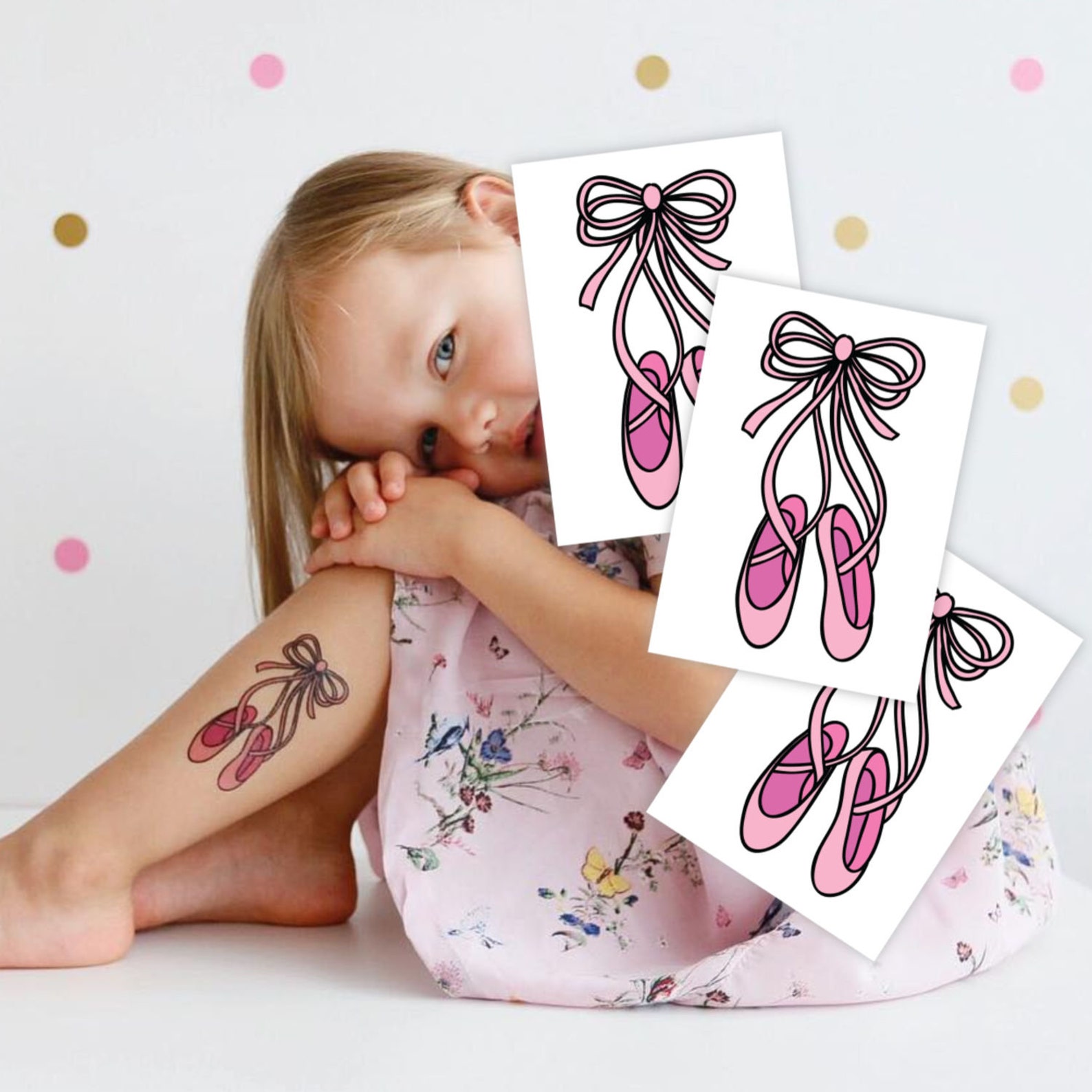 temporary tattoos pointe. set of 3 dancing ballet shoes tattoos. pink pointe kids tattoos, gift for little ballerina. ballet bir