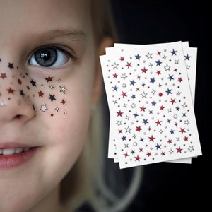 Star Freckles Temporary Tattoo Transfers. Body Stickers In the USA Flag Colors. 4th of July Independence Day, Captain America Party Supplies