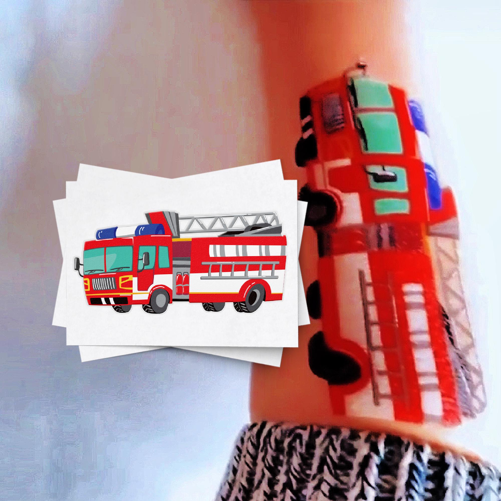 Tatouages Temporaires Pompiers Pour Enfants – 4 Planches, Motifs Camions Et Héros, Résistants à L'eau