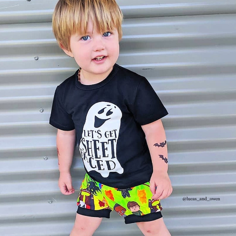 Boy Wearing Halloween Vampire Bats Temporary Tattoos. No Candy Trick or Treat Favor. Spooky Party Favors. Kids Body Stickers