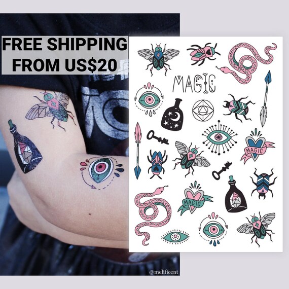Magische Objekte Temporare Tattoo Transfers Schlange Kafer Etsy