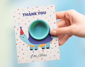 Turtle PlayDoh Thank you Card. Party Animals Dough Birthday Favor Tag.