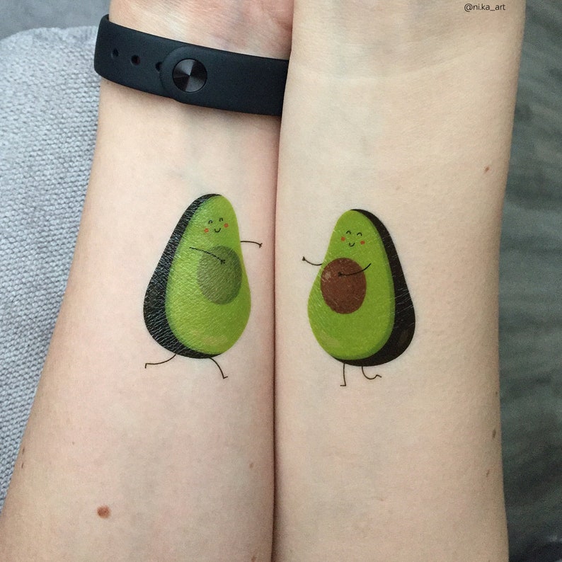 Avocado temporary tattoos - set of 3 pairs "You are my other half of a...