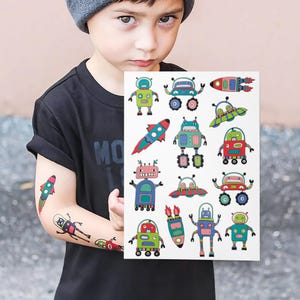 Roboter Temporäre Tattoos: Weltraum Geburtstag UFO Alien Gastgeschenke
