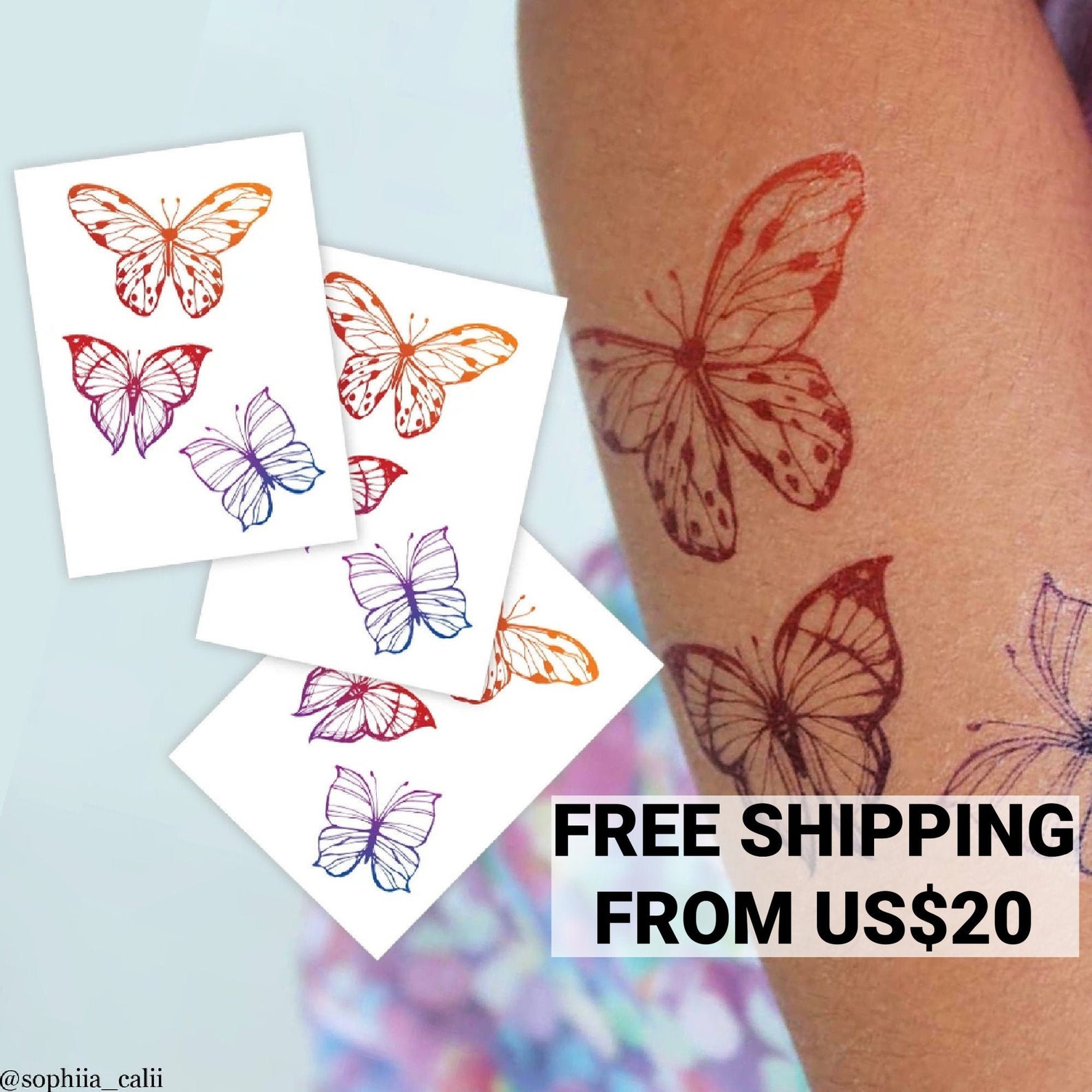 Butterflies Temporary Tattoo Transfers. Set of 3 High Quality Etsy
