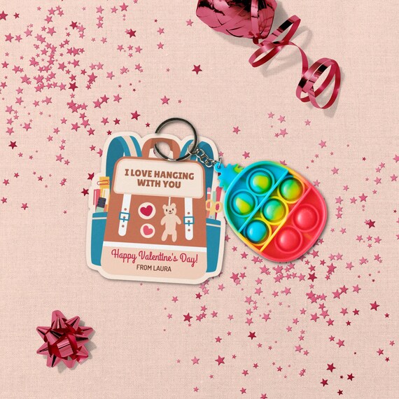Valentine's Day Keychain Custom Cutout Gift Tag with Backpack. School Gifts Exchange Trending Idea.