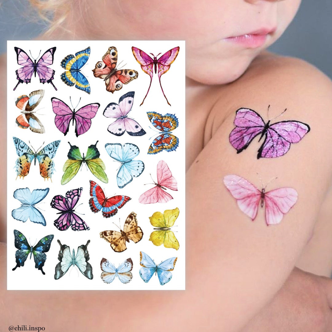 Tatuajes Temporales Niños Black Butterfly Flor Pequeña Pegatina De