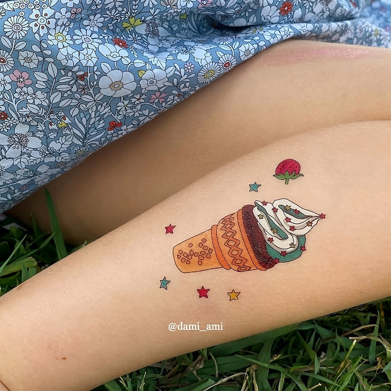 Ice Cream Temporary Tattoo Transfers. Ice Lolly, Soft Serve, Popsicles Big Set of Body Stickers For Kids. Birthday Party Favors. image 8