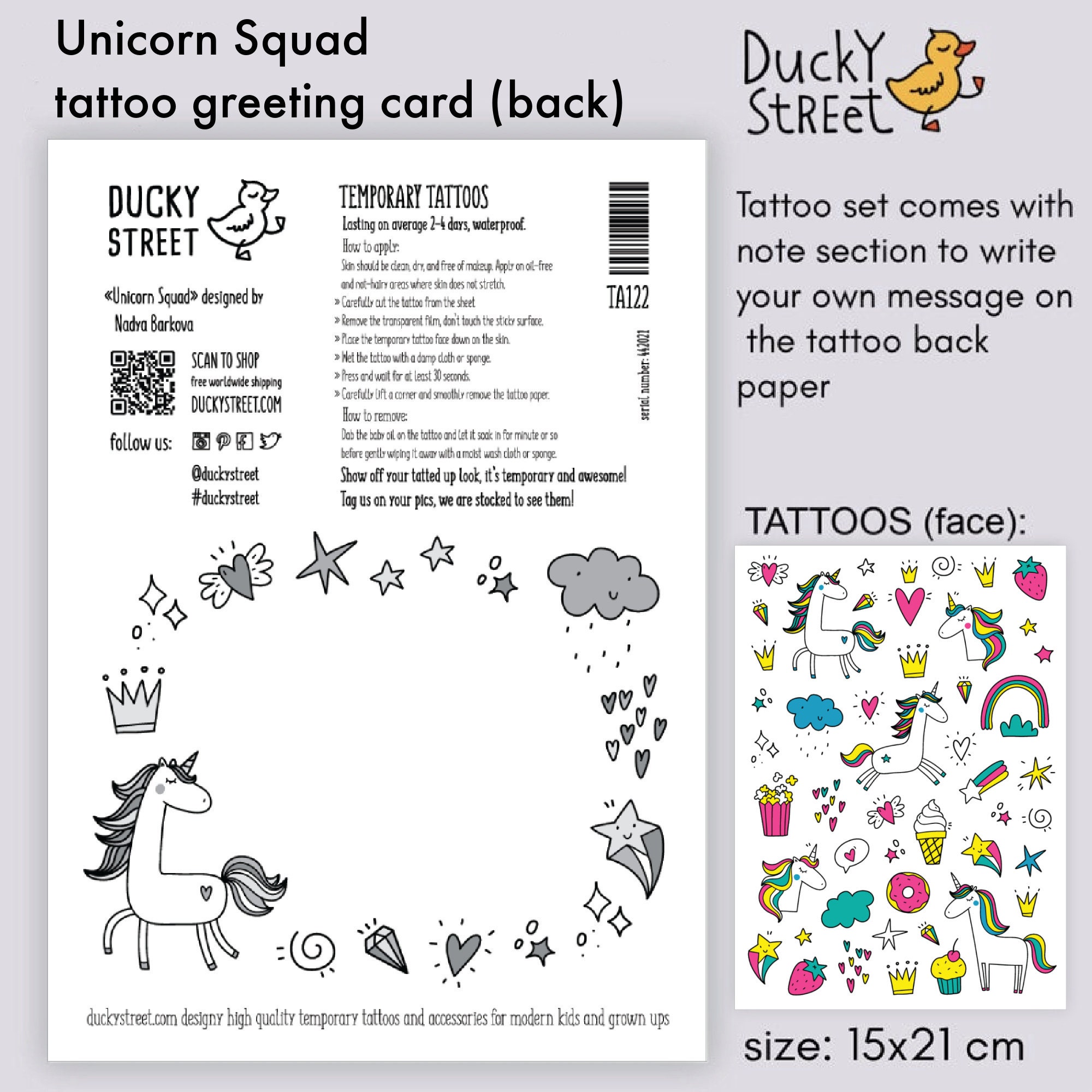 Ducky Street Tattoo Sheet Diamonds. Set of Body stickers.