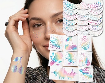 Tatuajes temporales de discoteca. Recuerdos iridiscentes y geniales para fiestas.