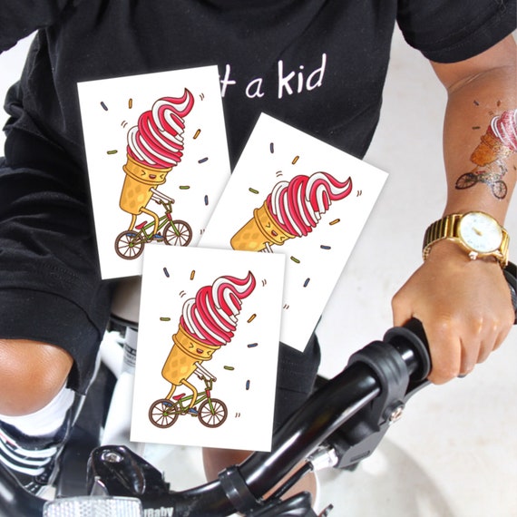 Set Of 3 Temporary Tattoos Bmx Ice Cream Sport Kids Tattoos Etsy