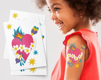 Groovy Heart and Daisy Temporary Tattoos. Hippie Party Favors and Groovy Supplies.