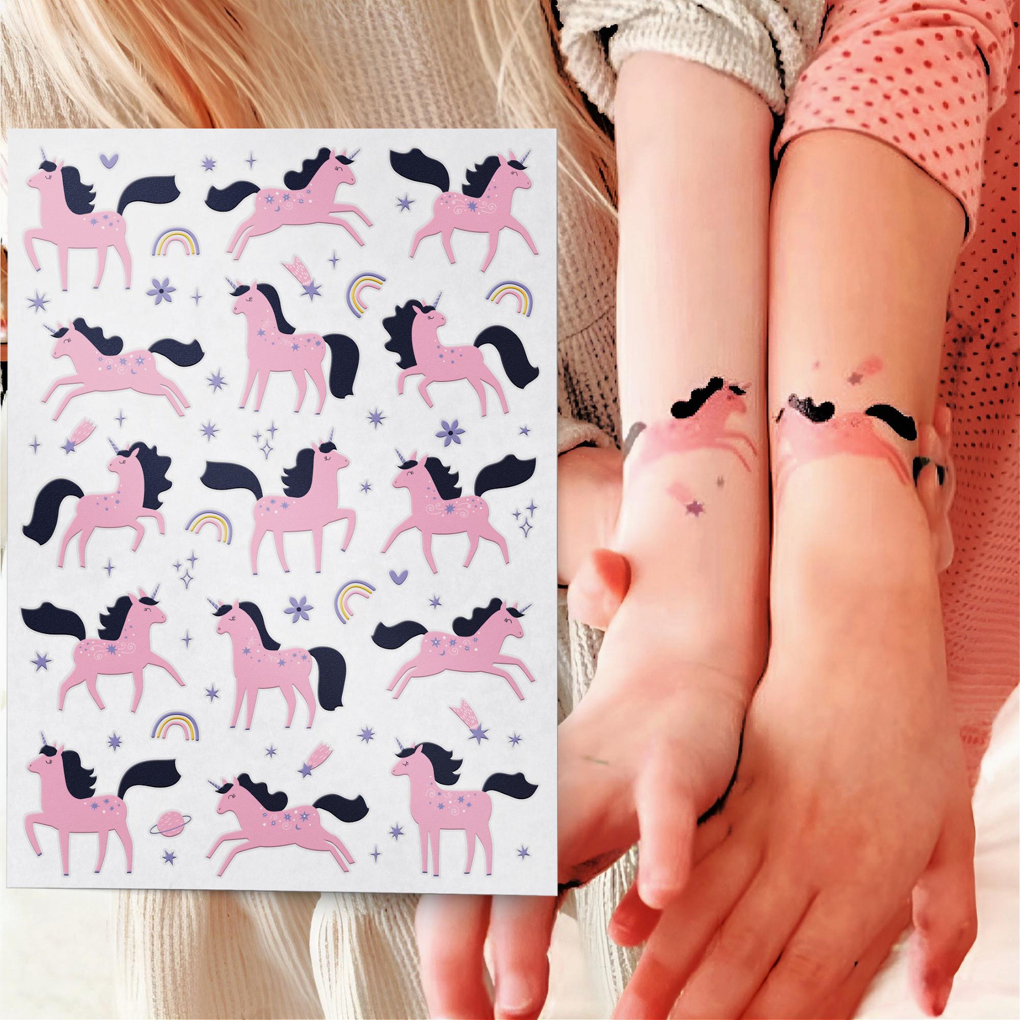Everjoy 25+ Tatuaggi Temporanei Per Bambini - Arcobaleno, Unicorni, Amore, Impermeabili, Realistici, Per Bomboniere E Feste Di Compleanno - 4