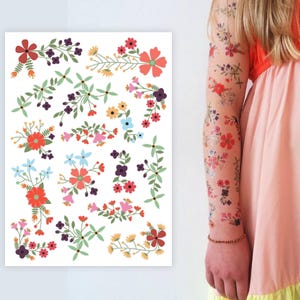 Flowers Temporary Tattoo Transfers. 13 Bouquets Romantic Wedding Kids Table Supply. Girls Birthday Party Favors. Floral Body Stickers, Gifts
