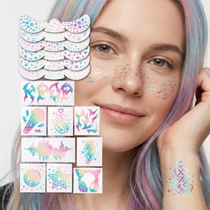 K-Pop Temporary Tattoos. K Pop Party Iridescent Skin Decor.