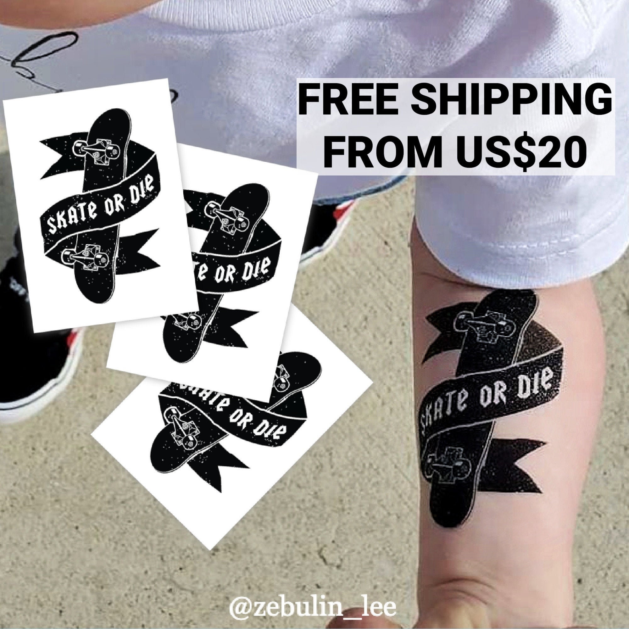 Skate or Die Temporary Tattoo Set of 3 Transfers. - Etsy