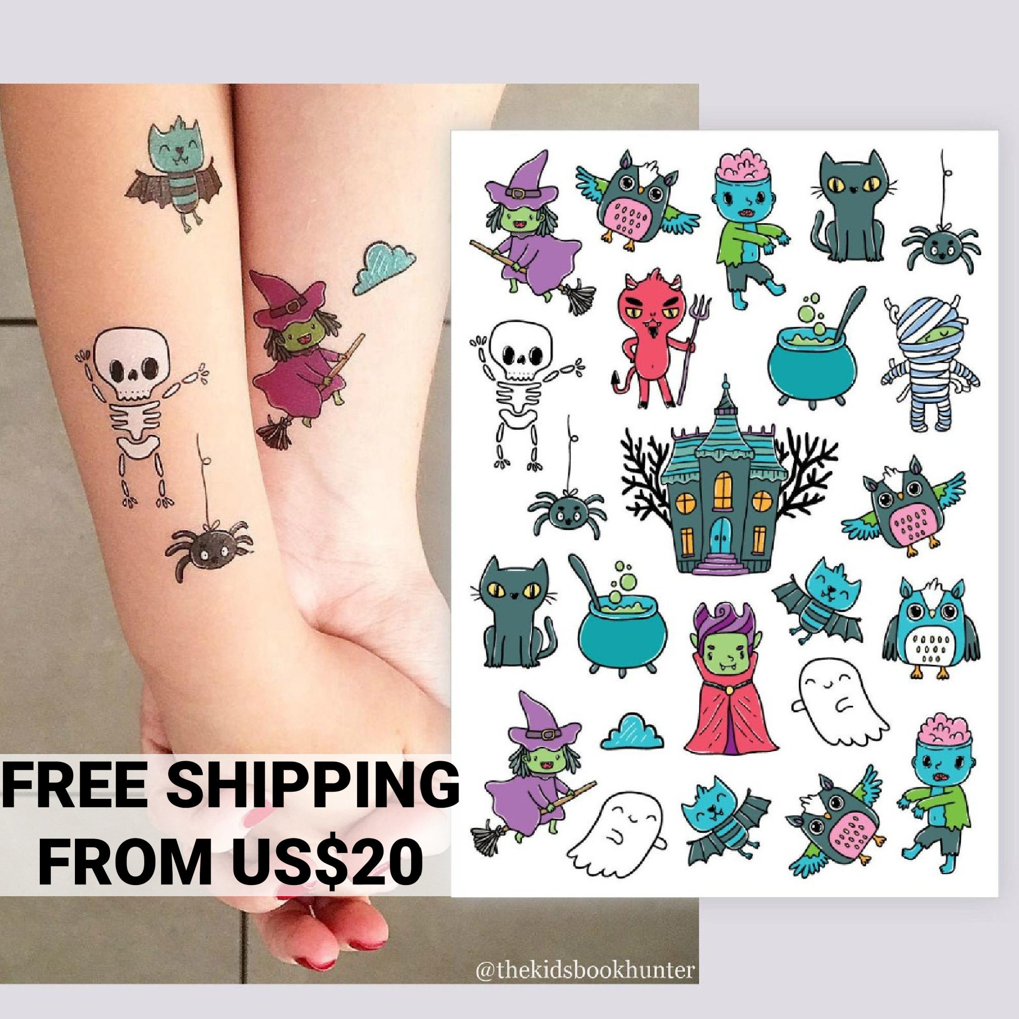 Halloween Ghosts Horror Temporary Tattoos Party Loot Bag Fillers Kids Boys Girls 