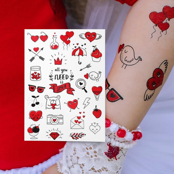 Love Temporary Tattoos. All You Need Is Love St Valentine's and Wedding Favors.