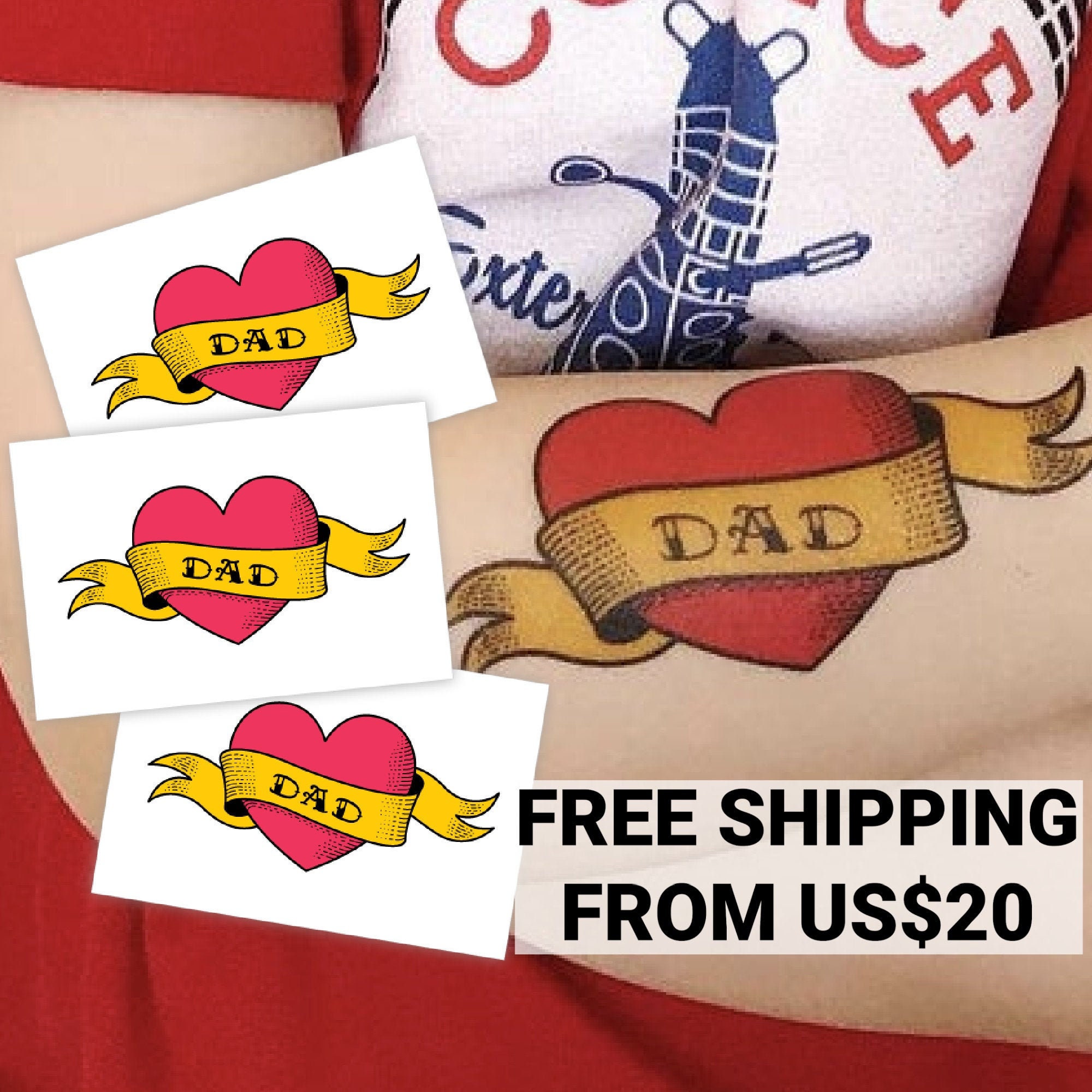 Father’s day temporary tattoo transfers. Set of 3 Love DAD kids body …