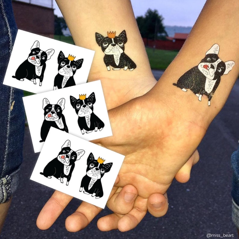 Bulldogs Temporary Tattoo Transfers For Kids. 3 Sheets Of 2 Dogs Body Stickers On Each One. Dogs in Love Funny Wedding Gift. Party Favors.