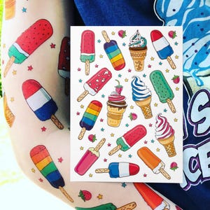 Ice Cream Temporary Tattoos. Here&#39;s The Scoop Birthday Party Favors. Ice Popsicle, Soft Serve Body Stickers. Gifts For Kids.