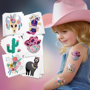 Tatuaggi temporanei da cowgirl disco. Articoli per feste di addio al nubilato da cowgirl spaziale, festa con lama, bomboniere rosa da ragazza western. Adesivi per il corpo.