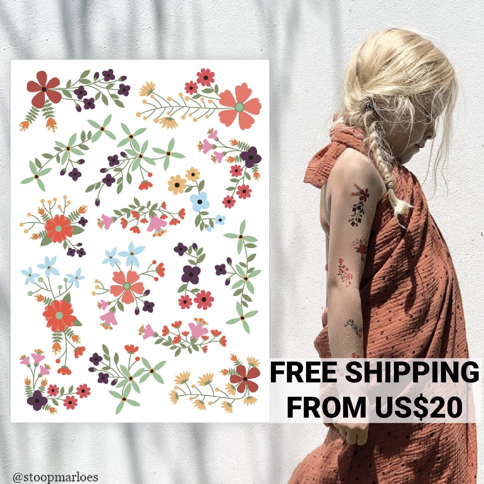 Flower temporary tattoo transfers. 13 bouquets. Romantic wedding kids…
