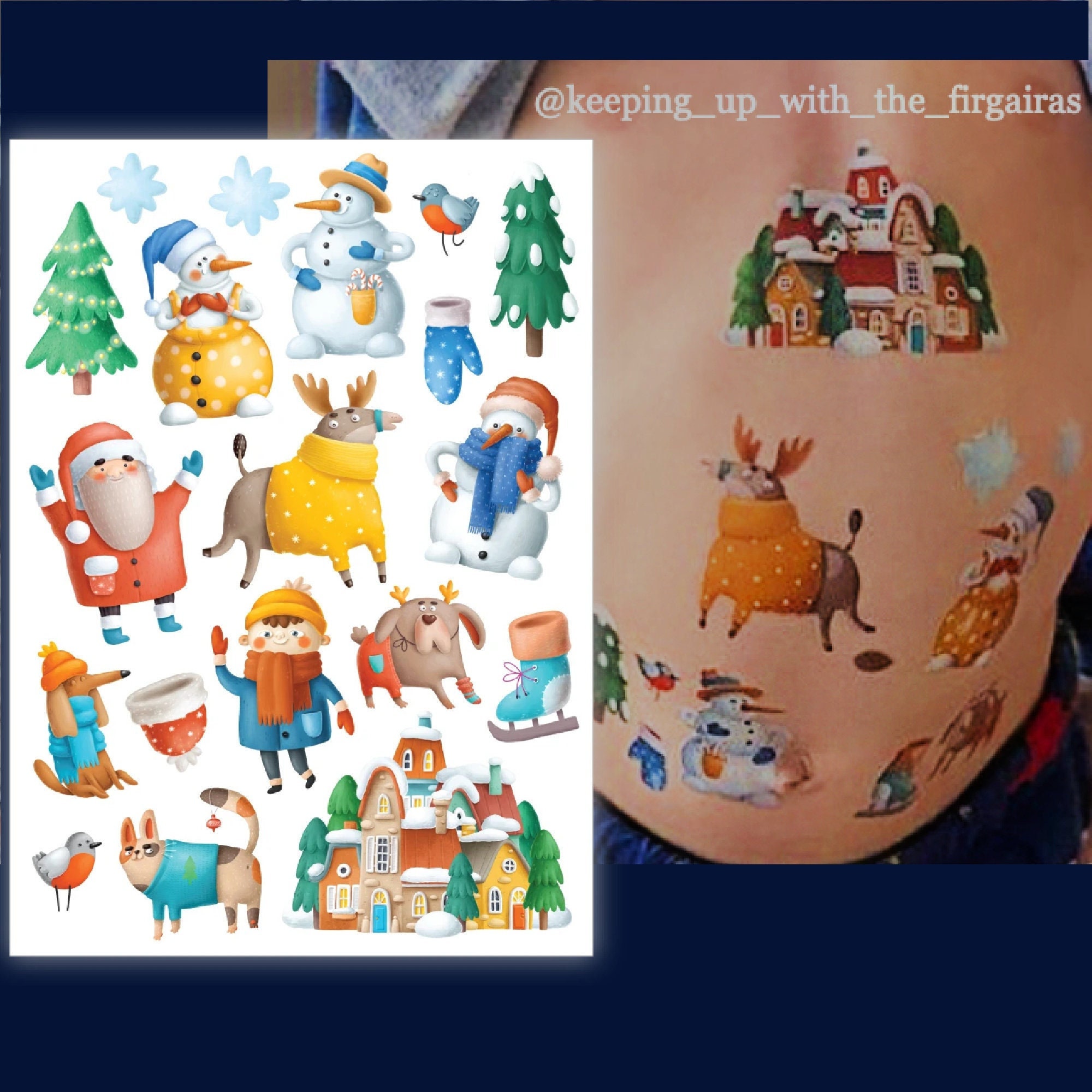 Christmas Party Winter Cartoon Characters Temporary Tattoo - Etsy Christmas Party Winter Cartoon Characters Temporary Tattoo - Etsy
