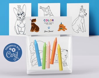 Crayons à colorier porte-bonbons à imprimer pour l'anniversaire d'un chiot sur le thème de Let's Pawty Time Dog