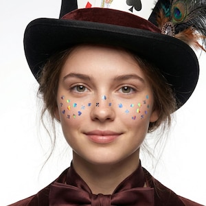 Taches de rousseur Poker Face : lot de 3 patchs de tatouage irisés. Cadeaux pour soirée Casino et Alice au pays des merveilles.