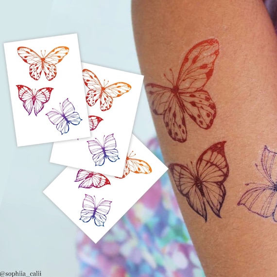 Fl... Fun Stickers Temporary Tattoo Kids Party Bag Fillers 6 Sheets Butterflies