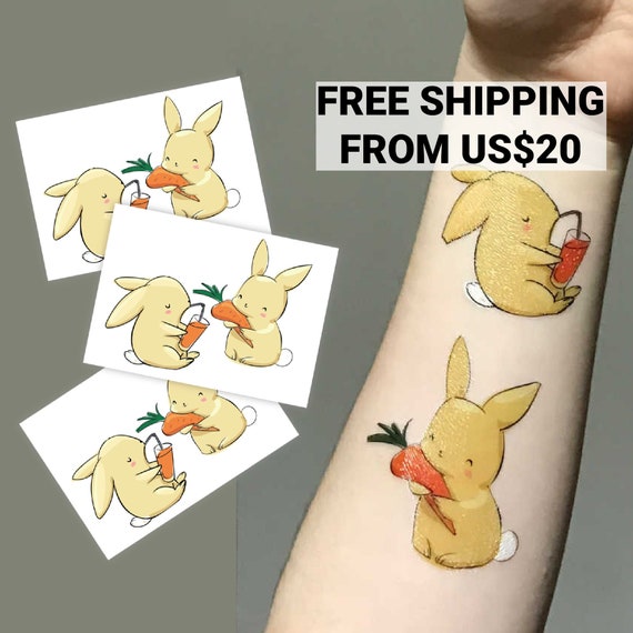 Bunnies love carrots temporary tattoo transfers. Kids' body stickers, 6 rabbits in total. Easter basket cute gifts for kids. Il_570xn