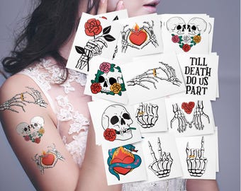 Till Death Do Us Part Temporary Tattoos. Dark Gothic Wedding Tattoo Station and Bride or Die Favors.