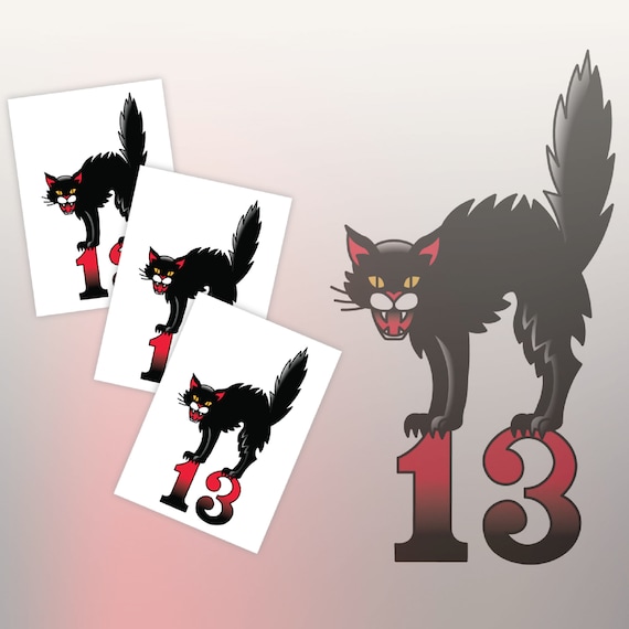 Black Cat Temporary Tattoo Transfers. Set of 3 Body Stickers