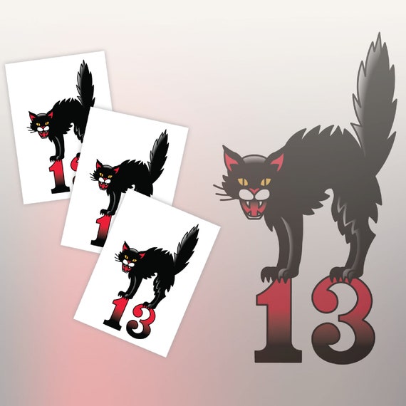 Black Cat Temporary Tattoo Transfers. Set of 3 Body Stickers