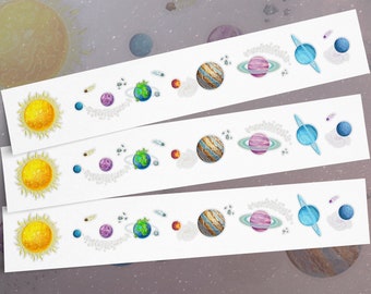 Solar System Planets Band Temporary Tattoo Transfers. Set of 3 Armband/Wristband/Anklet Body Stickers For Kids. Party Favors. Party Supplies