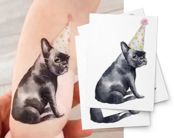 Pawty Time Temporary Tattoo Transfers. French Bulldog Body Stickers For Kids. Birthday Party Favors, Gift.