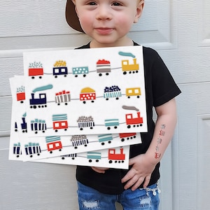 Modern Train Party Temporary Tattoos. Choo Choo All Aboard Birthday Favors.