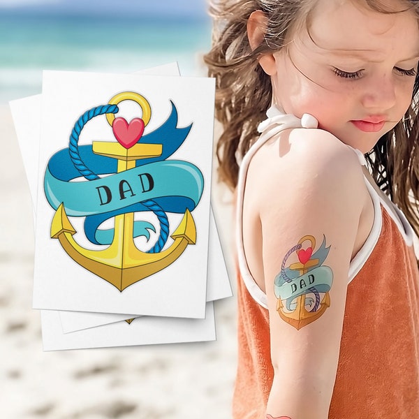 Love Dad Temporary Tattoo Transfers. Set of 3 Anchor and Ribbon Classic Nautical Body Stickers. Father's Day Gift. Father's Day Photo Props.