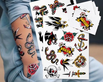 Old School Sailor Temporary Tattoos: Vintage Traditional American Designs