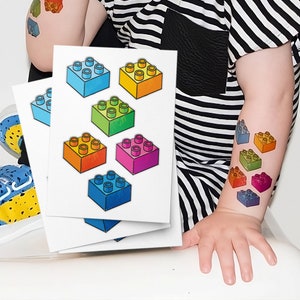 Building Blocks Party Temporary Tattoos, Bricks Birthday Favors.