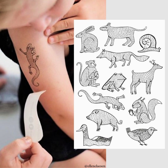 Trasferimenti di tatuaggi temporanei di animali coniglio, anatra, maiale,  cervo, rana, scimmia, uccello, lucertola, scoiattolo e altri adesivi per il  corpo. Bomboniere per bambini -  Italia
