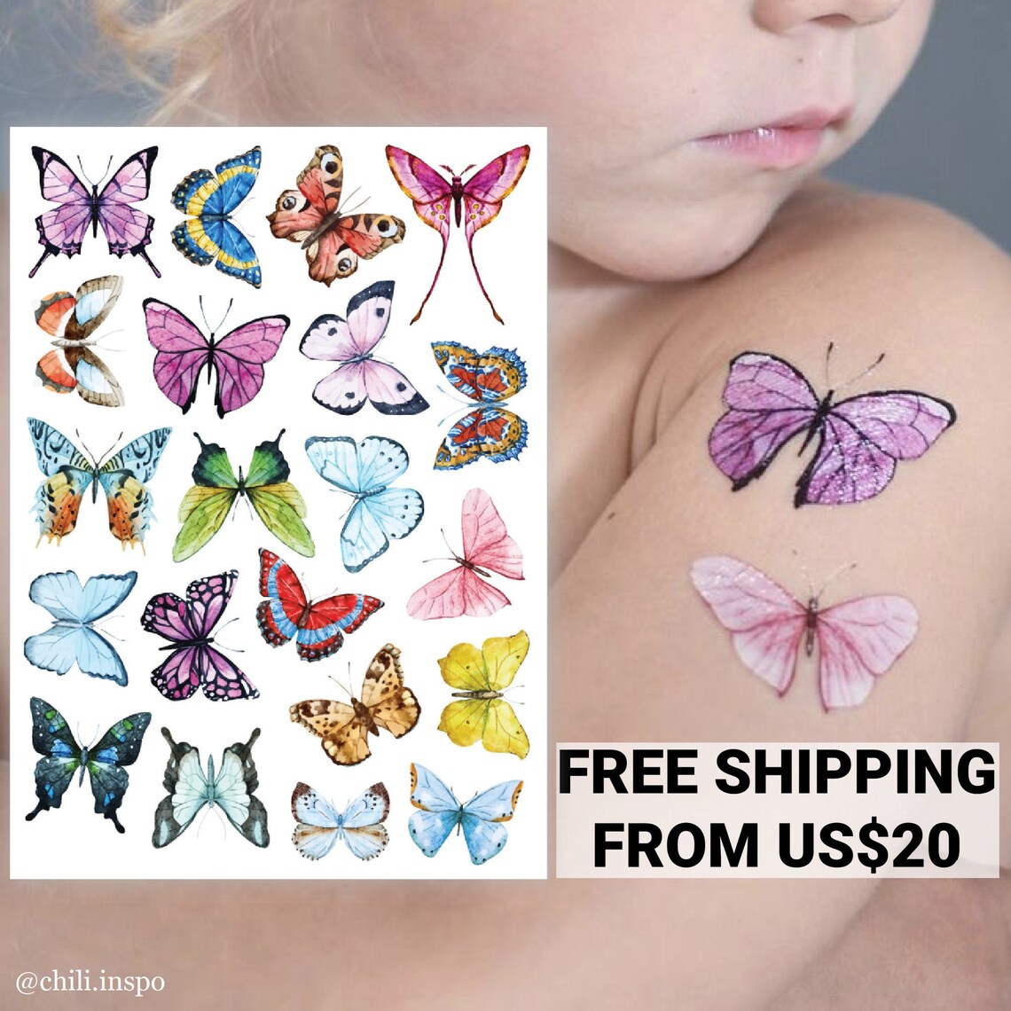 Butterflies temporary tattoo transfers. Big set of 21 Etsy